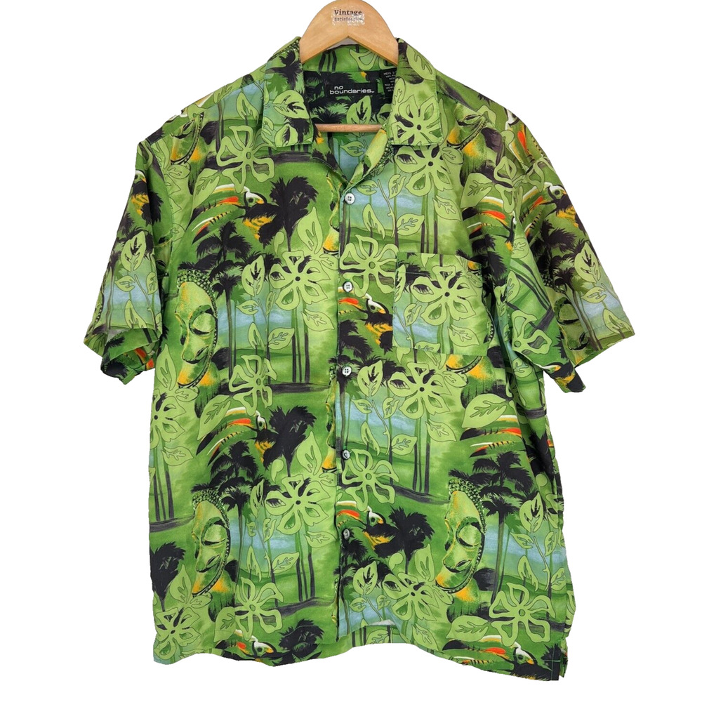 VTG Y2K No Boundaries Hawaiian Shirt Sz XL Vacation Tropical Aloha Festival